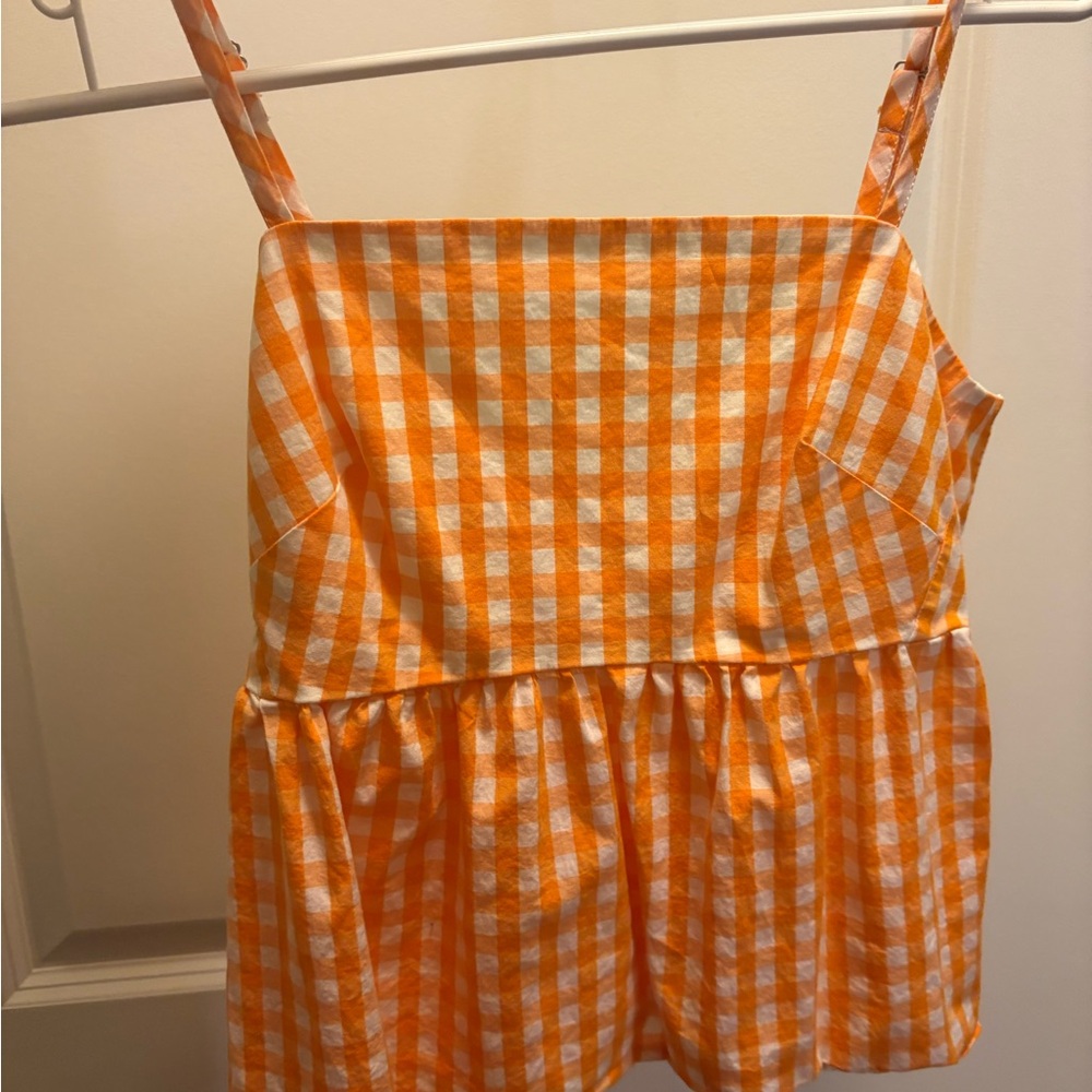 J. Crew Orange and White Checkered Top